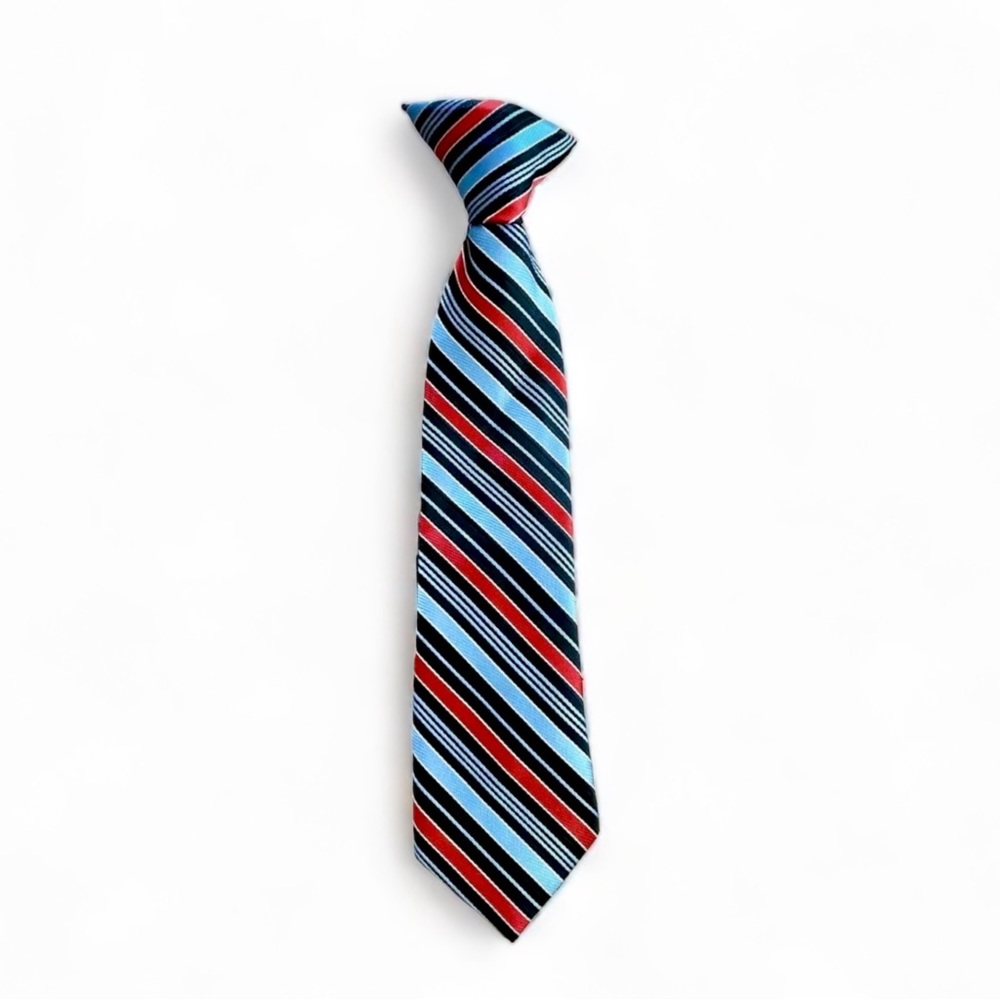 Vintage George Blue Black Red Striped Boys Clip On 11” Neck Tie Youth